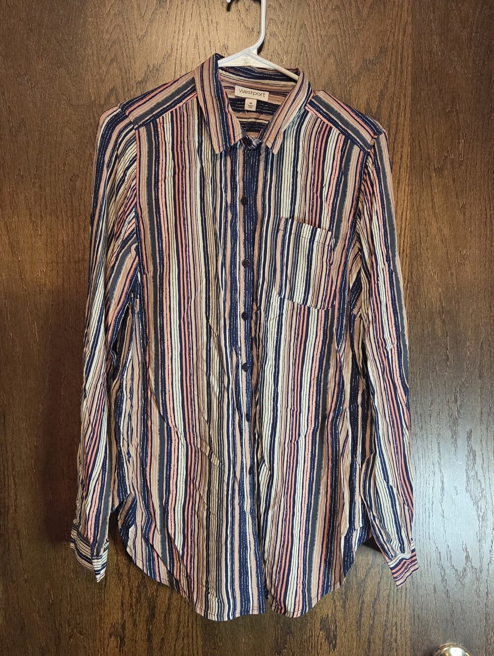 Westport Multi-Stripe Button-Down Shirt - Blue, Pink, Cream NWT